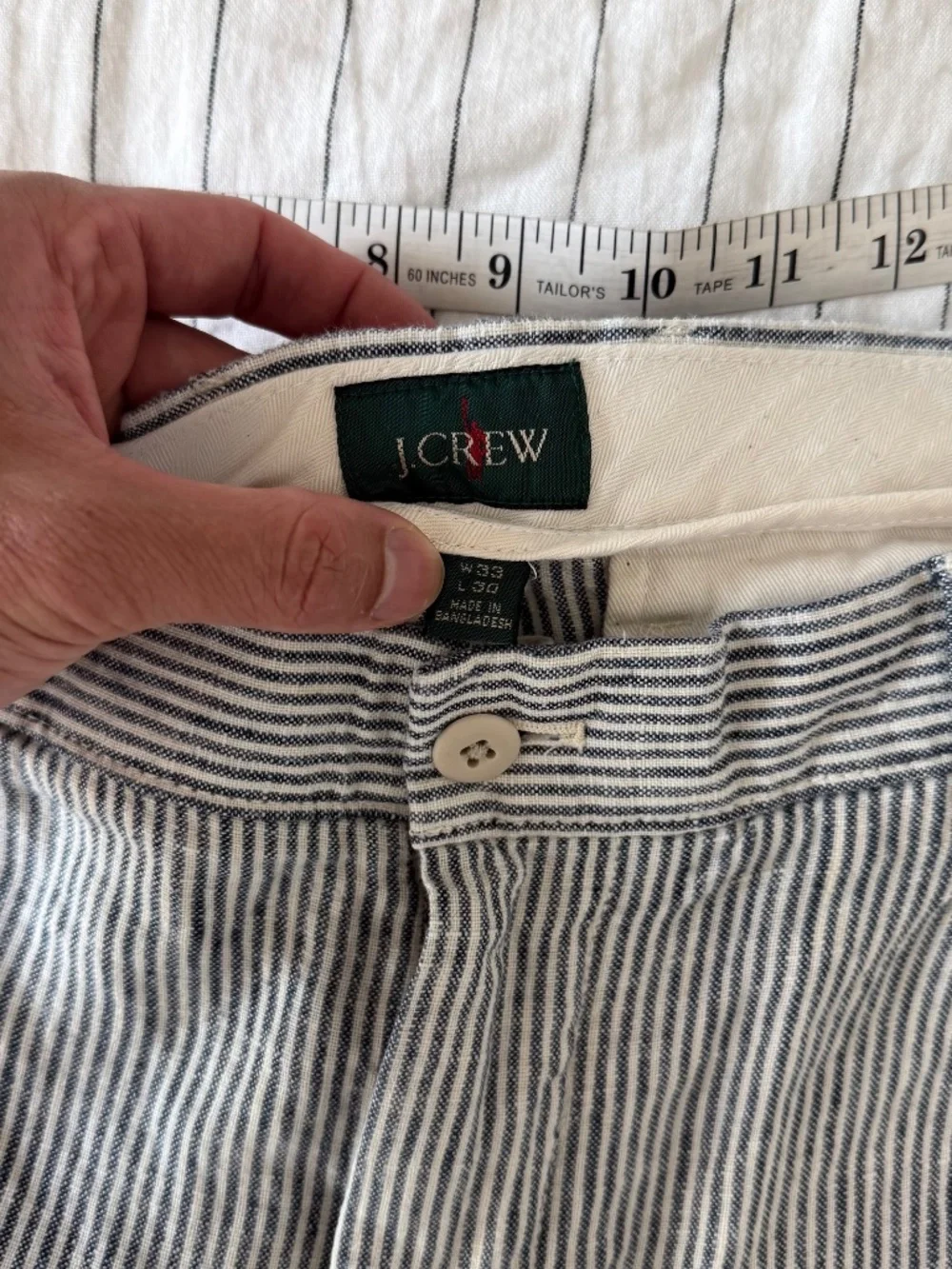 Men’s Blue/White Striped Classic Fit J Crew 100% Linen Pants 33x30